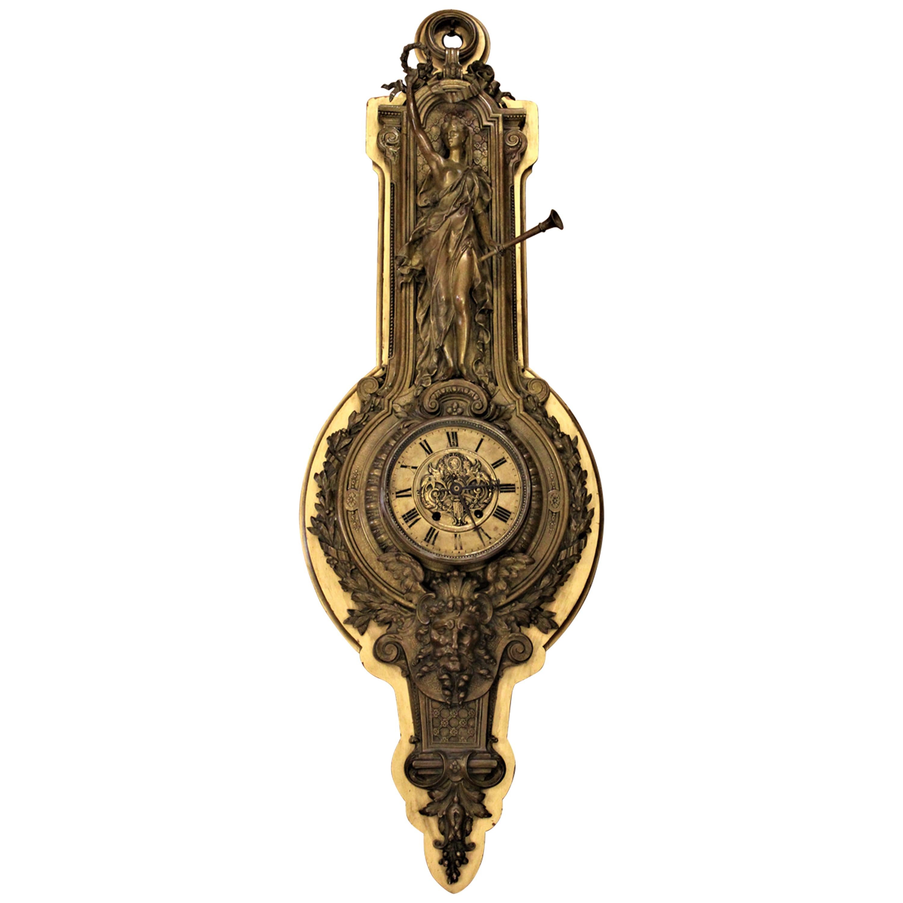Tiffany & Co. Antique Victorian Bronze Ornately Cast Figural Wall Clock