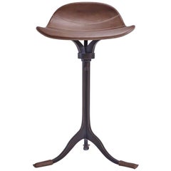 Counter-Height Swivel Stool, Truffe Leather, Brown Brass by P. Tendercool