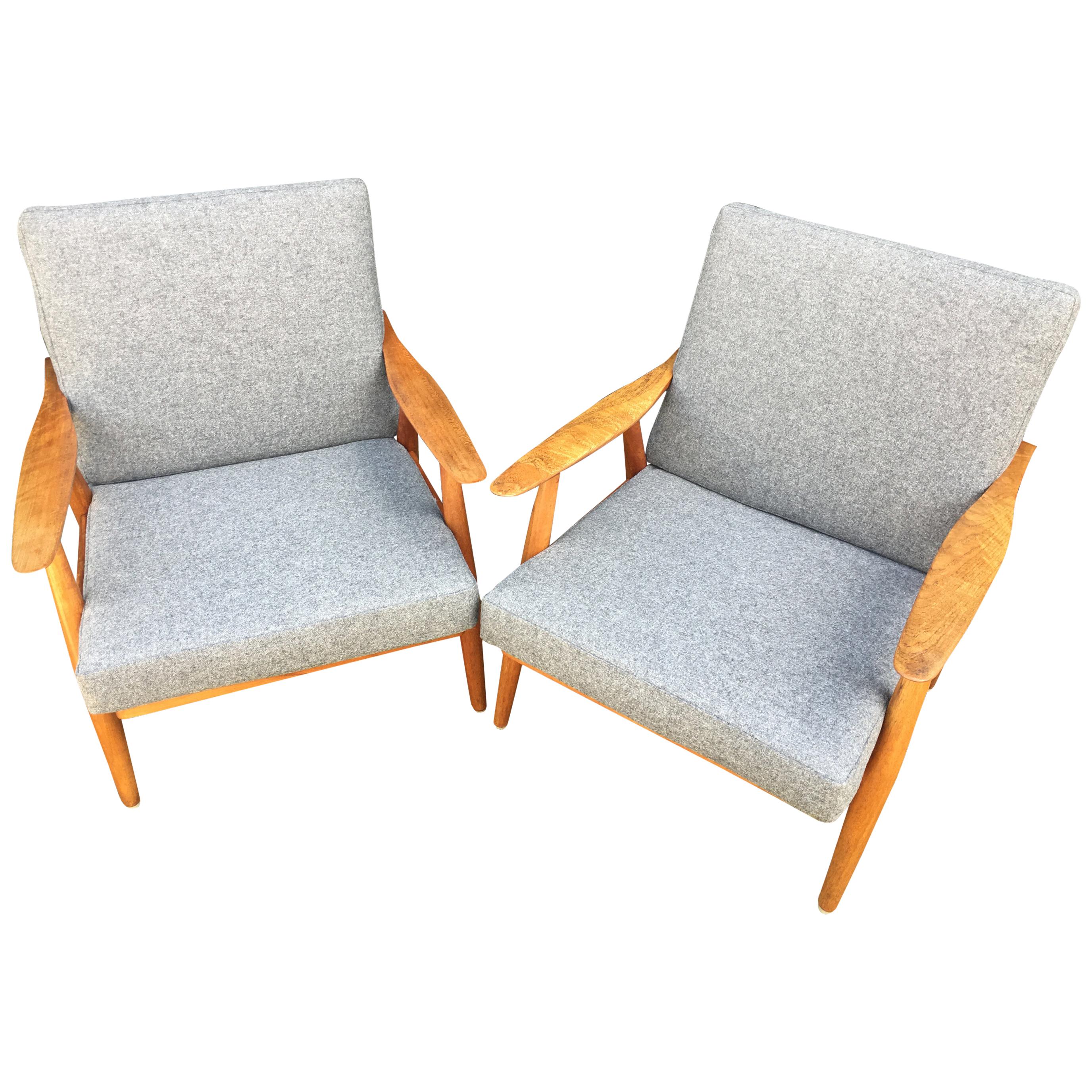 Pair of Rare Oak GE270 Armchairs by Hans J Wegner for GETAMA