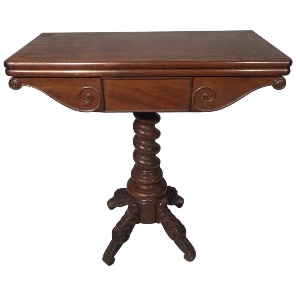 Napoleon 111 Antique Mahogany Games Table Barley Twist Centre and Folding Top For Sale