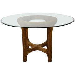 Italian Design Style Rattan Marquetry and Round Bevelled Glass Dining Table