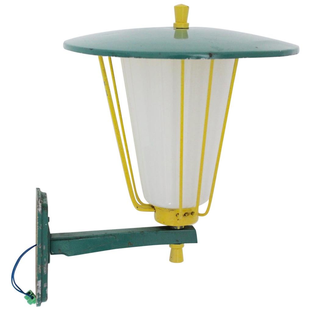 Mid-Century Modern Vintage Metal Green Yellow Sconce by Kalmar, 1960, Vienna