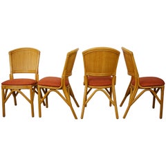 Set of 4 Rattan Chairs with Coral Fabric