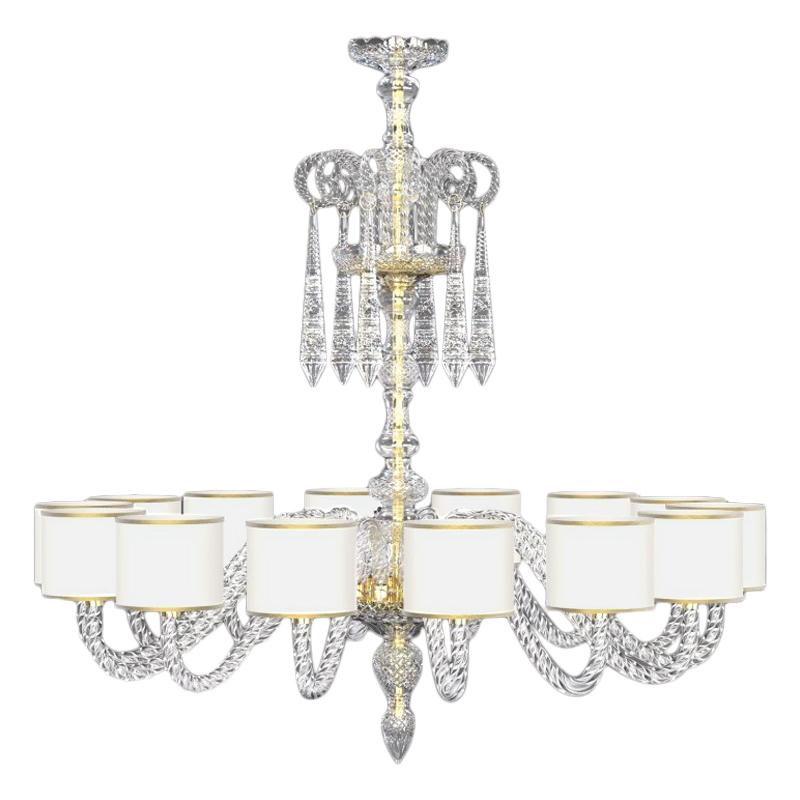 Diamante Neoclassical Crystal Chandelier with Colored Shades II For Sale