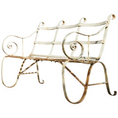 Regency Metal White Painted Garden Bench, 19th Century 1820s