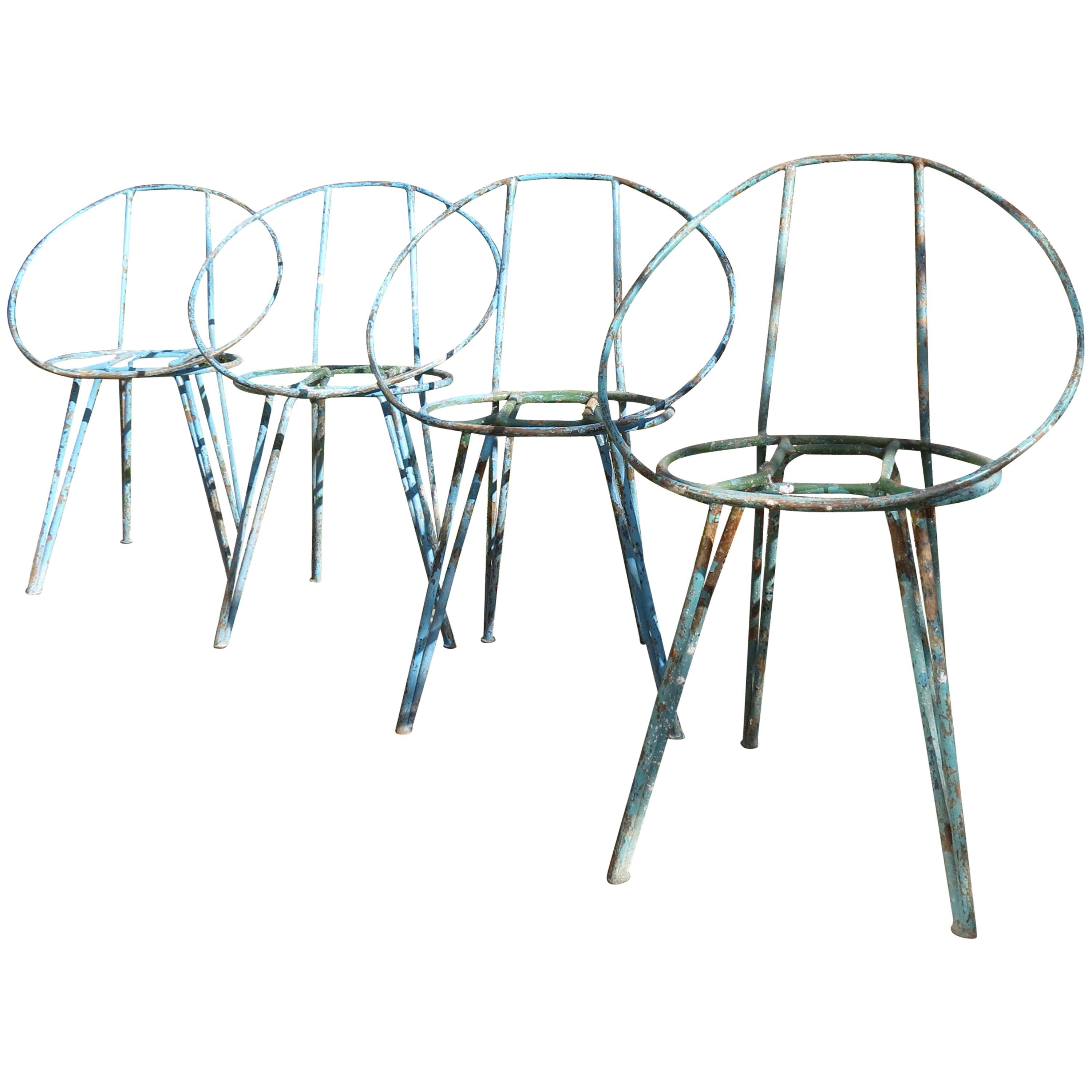 Set of 4 Metal Garden Chairs from the 1950s