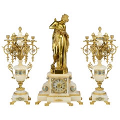 Large 19th Century French Louis XVI Style Mantel Clock Set