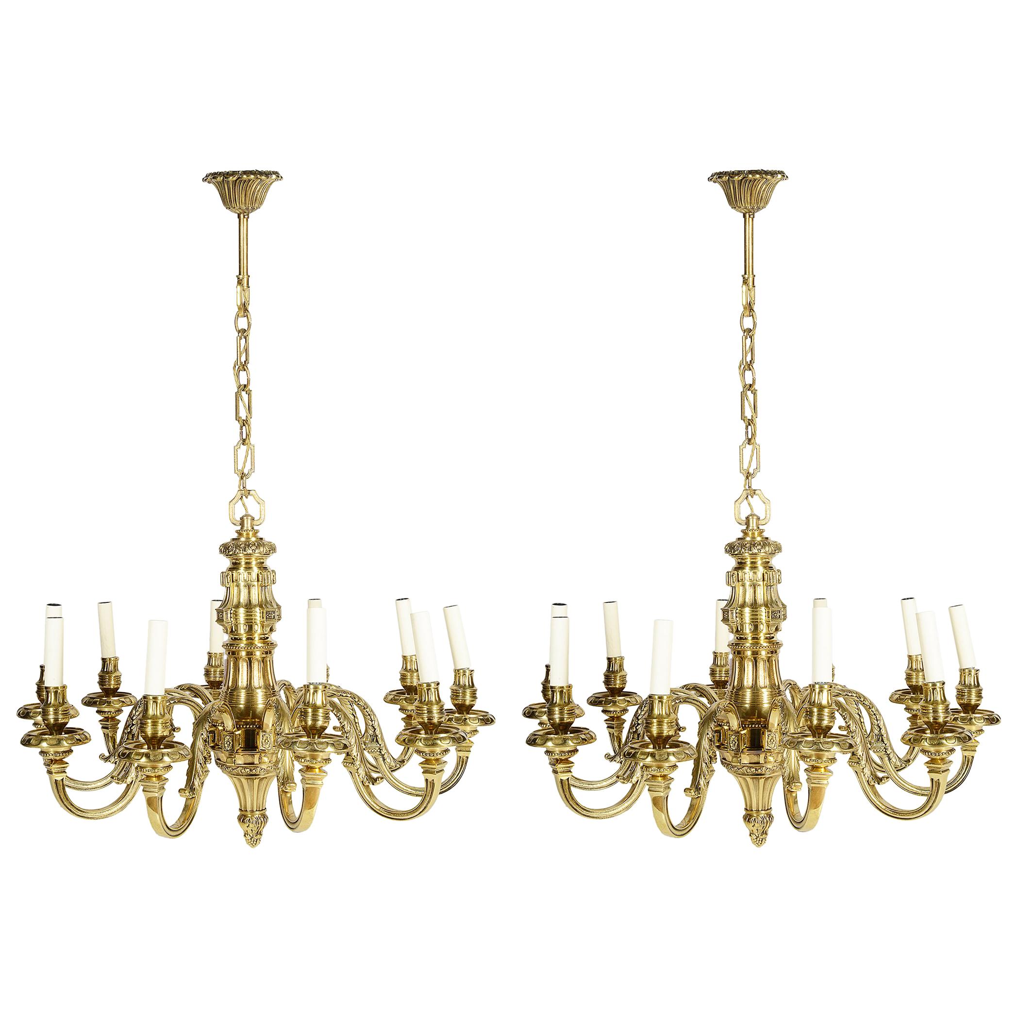Pair of 19th Century Classical Ormolu Chandeliers For Sale