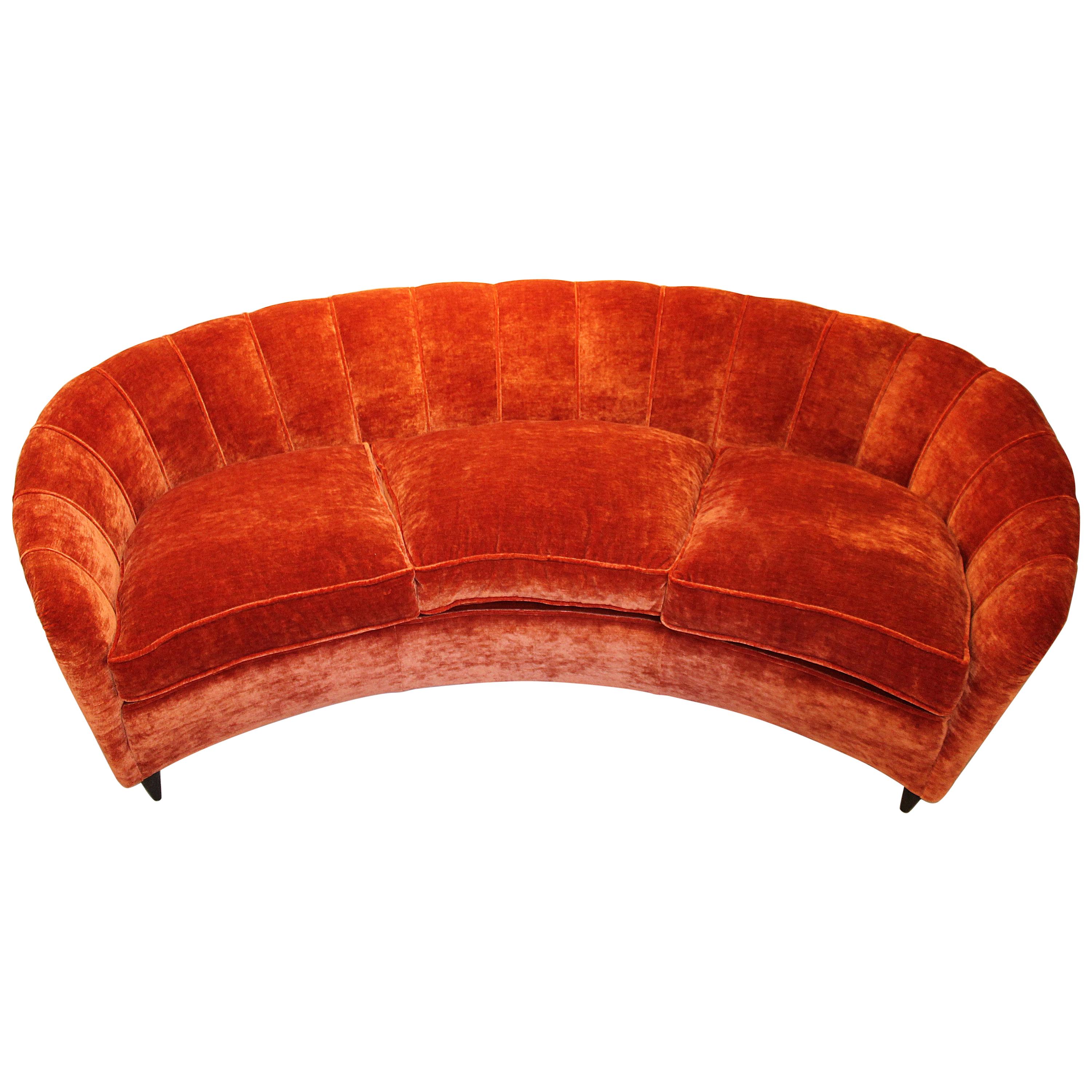 Italian Orange Velvet Sofa, 1950s