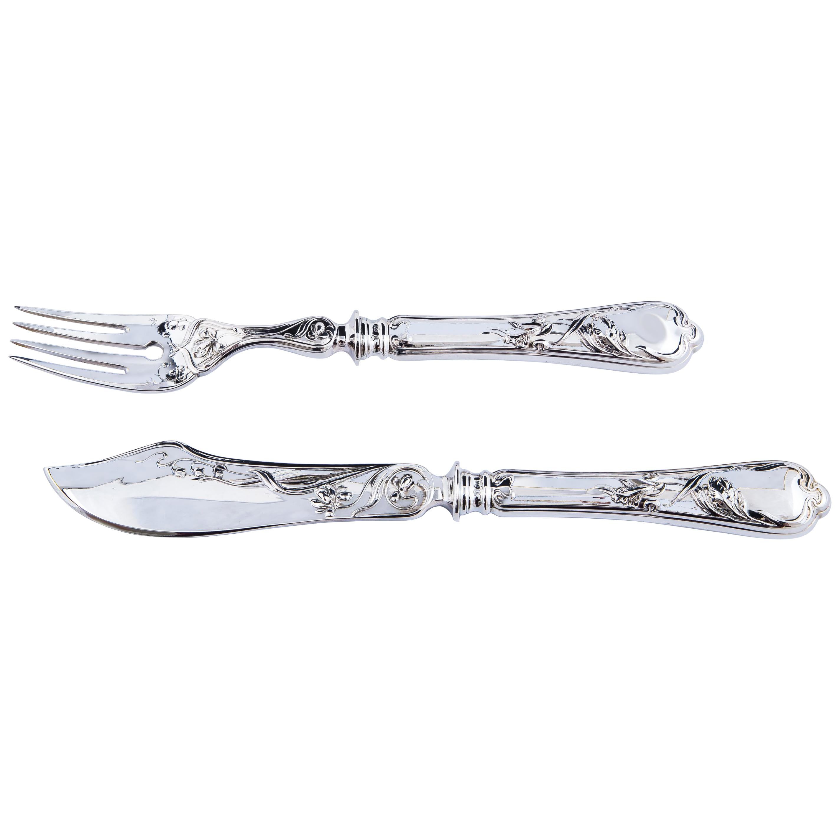 Sterling Silver Fish Cutlery Set For Sale