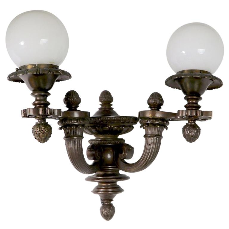 Pair of Two-Arm Architectural Scale Sconces in the Beaux Art Style