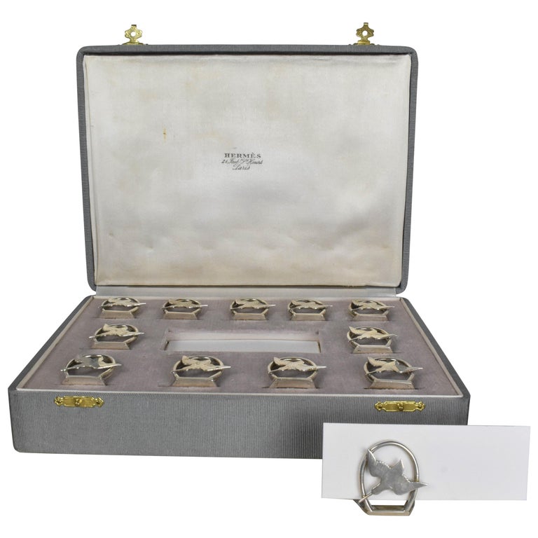 1950's Hermès Paris Sterling Silver Placement Card Holders in Original