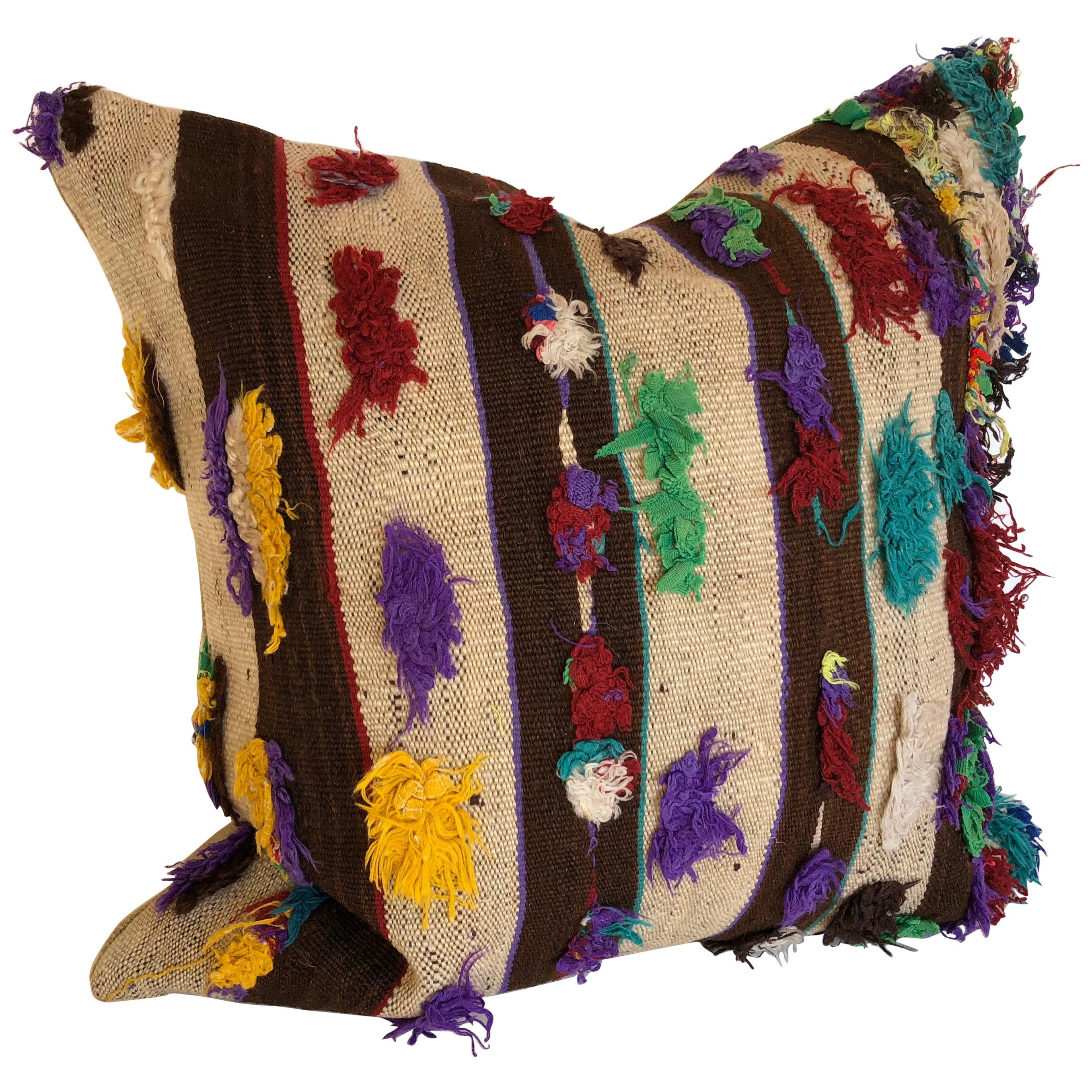Custom Pillow by Maison Suzanne, Cut from a Vintage Handloomed Wool Moroccan Rug For Sale