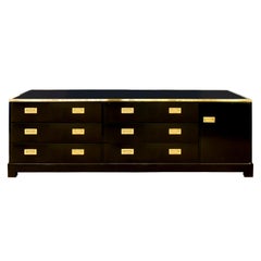 Maison Jansen Elegant Chest of Drawer in Black Lacquer with Brass, 1970s