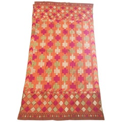 Retro Phulkari Bawan Bagh Wedding Shawl, Silk Embroidery Punjab India