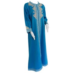Vintage Moroccan Kaftan in Turquoise Blue and Silver
