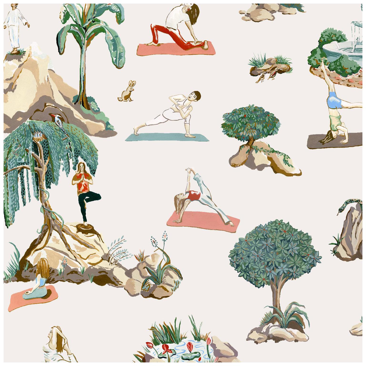 Forest Yoga Wallpaper Natural Color Way on Smooth Paper For Sale