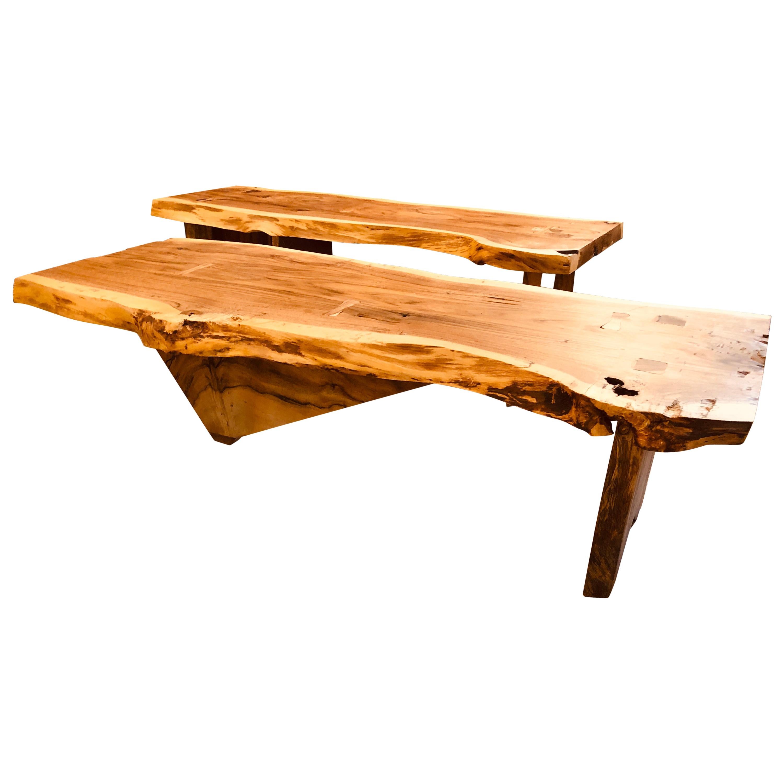 Pair of Nakashima Style Slab Tree Bark Benches or Tables at
