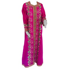 Vintage Gorgeous Moroccan Caftan in Hot Pink Fuchsia Maxi Dress Kaftan