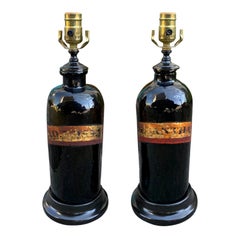 Pair of Early 20th Century Apothecary Black Porcelain Lamps