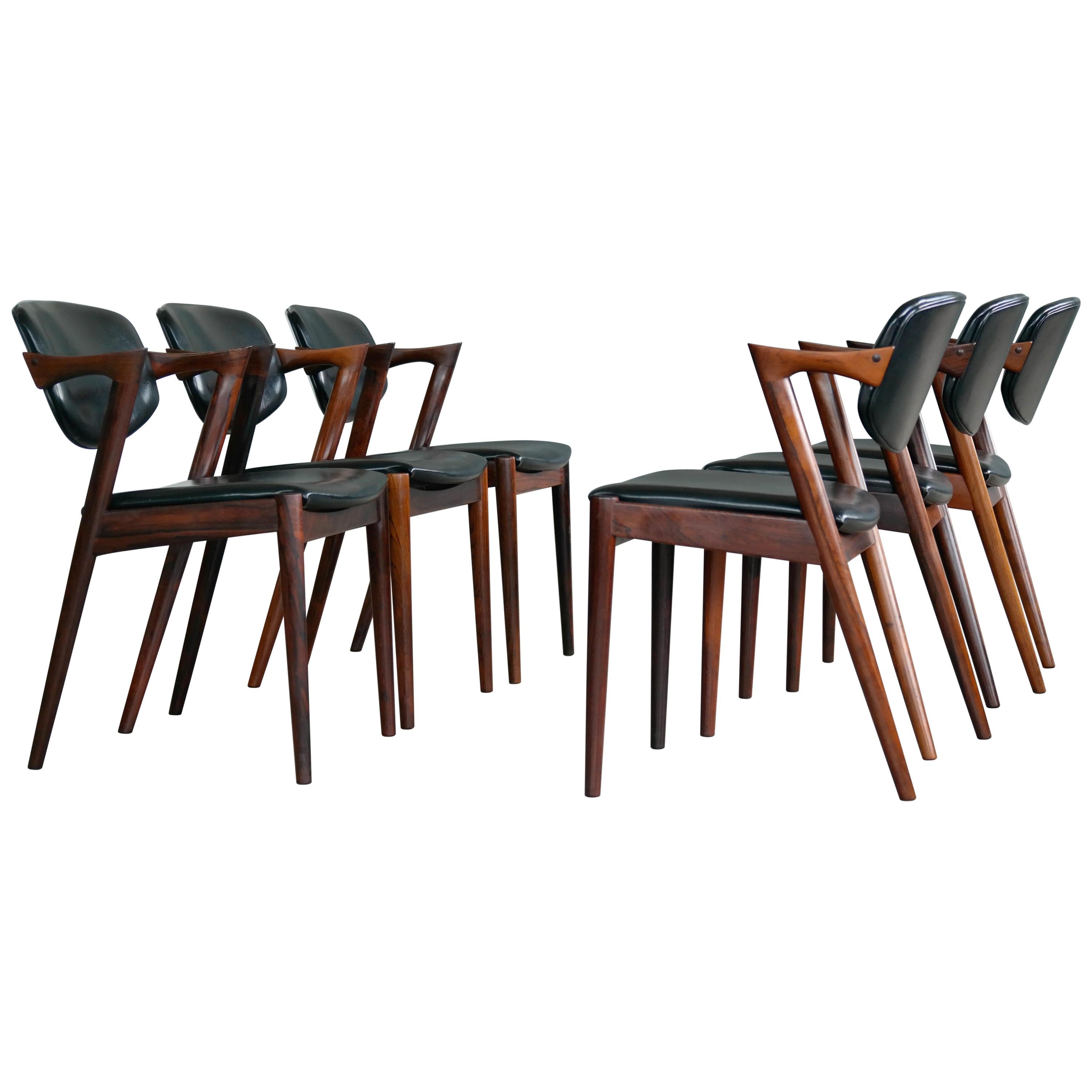 Set of Six Kai Kristiansen Model 42 Rosewood Dining Chairs for Schou Andersen