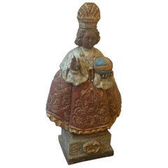 Polychrome Wooden Sculpture of the Prague Jesus Child, circa 1870