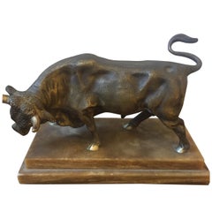 Art Deco Bronze Italian Bull on Alabaster, circa 1940