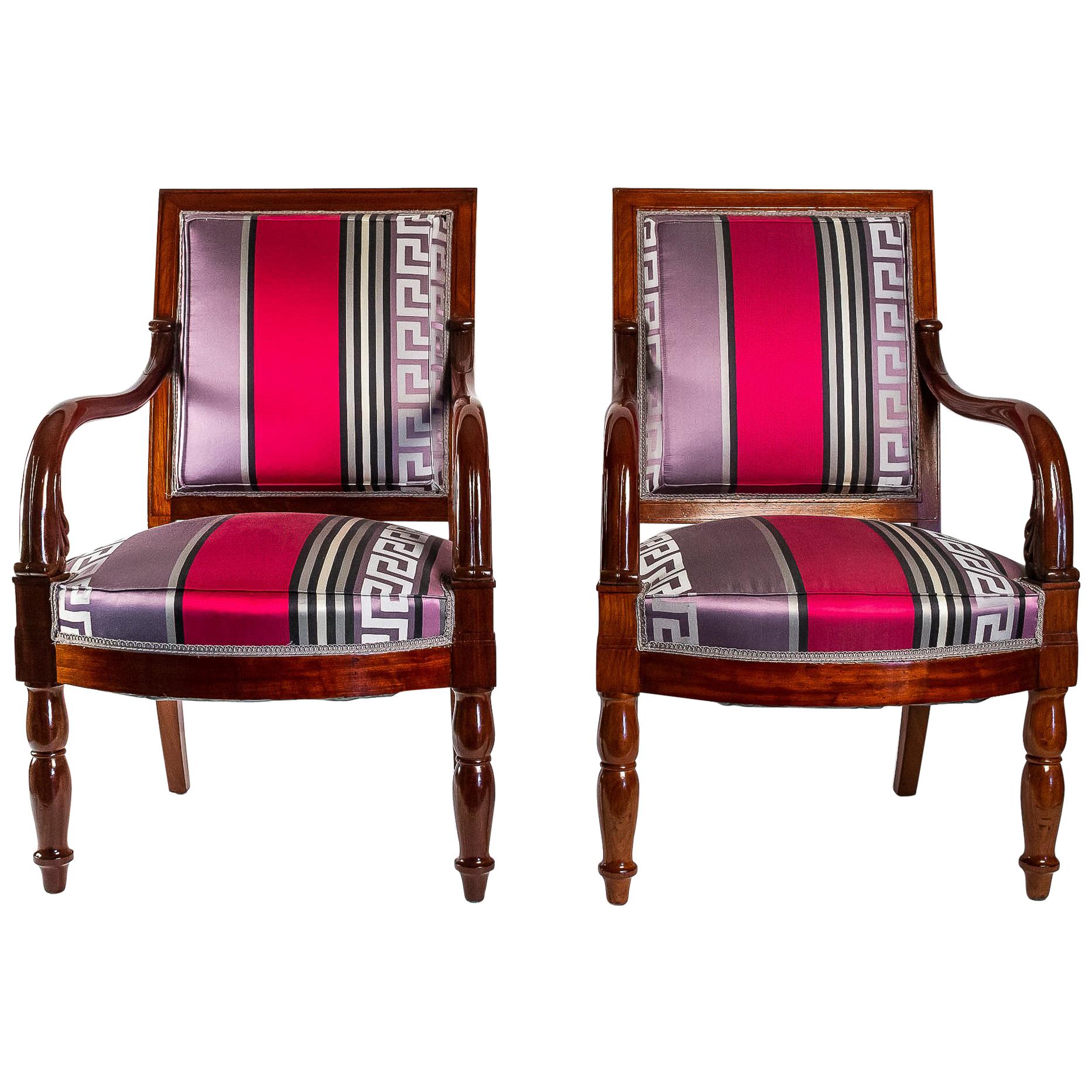 Stamped by Georges-Alphonse Jacob  Mahogany Pair of Armchairs, Circa 1830 For Sale