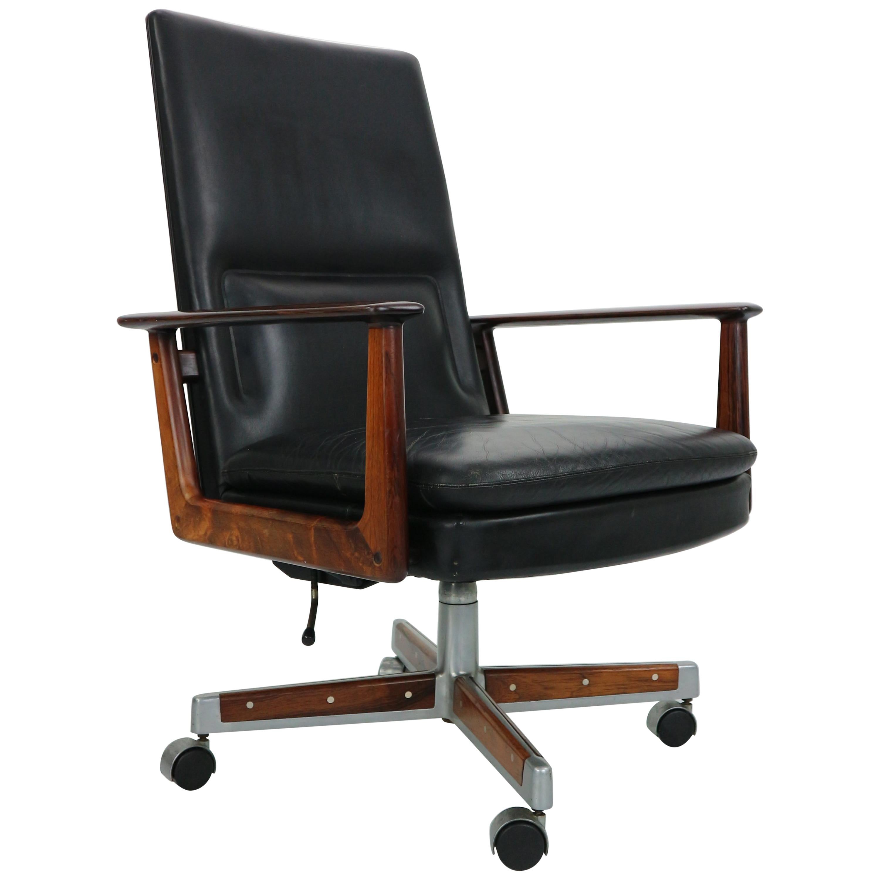 Rosewood& Leather Executive Office Chair by Arne Vodder for Sibast, 1960 Denmark