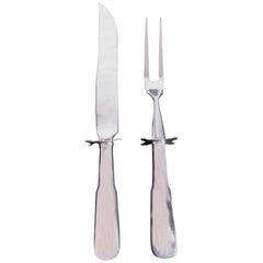 Sterling Silver Fiddleback 1810 Pattern Meat Carving Fork and Knife Set