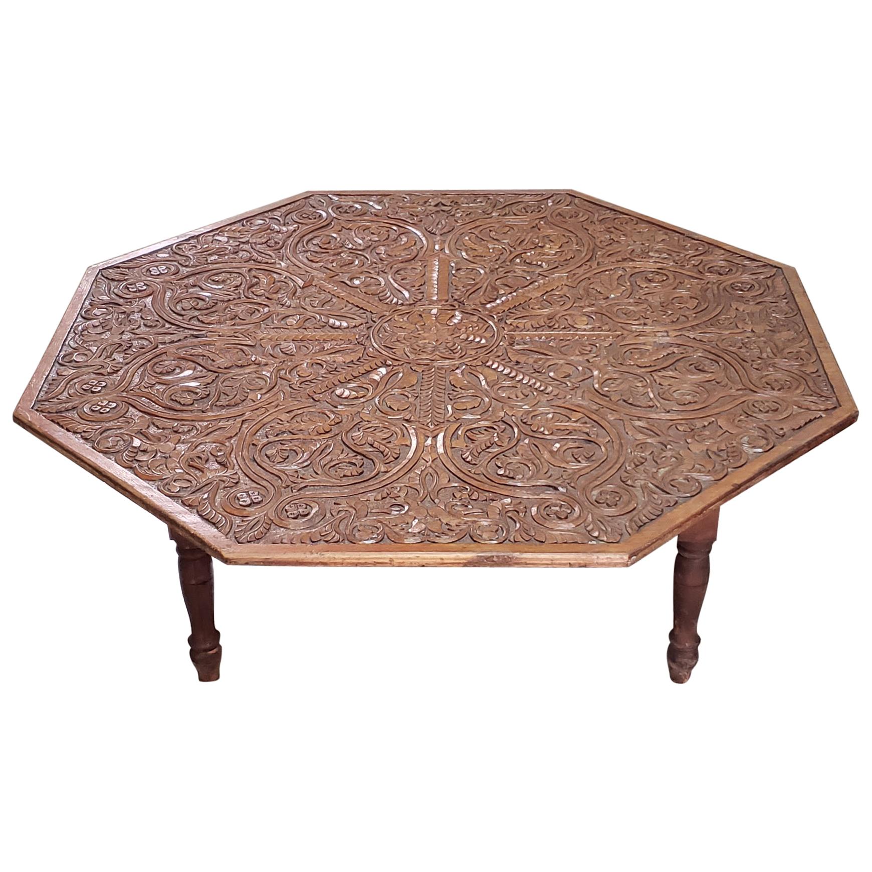 Moroccan Wooden Coffee Table, Extra Carving! For Sale