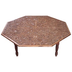 Moroccan Wooden Coffee Table, Extra Carving!