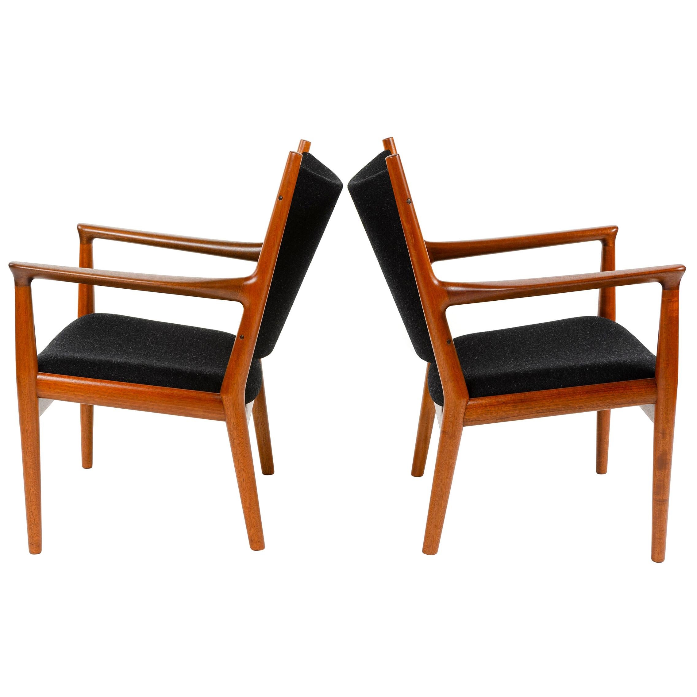Pair of Mahogany Lounge Chairs by Hans J. Wegner for Johannes Hansen