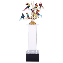 Midcentury Murano Glass Sculpture of Toucans in a Tree