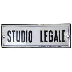 1930s Italian Vintage Small Curved Enamel Metal Law Firm Sign "Studio Legale"
