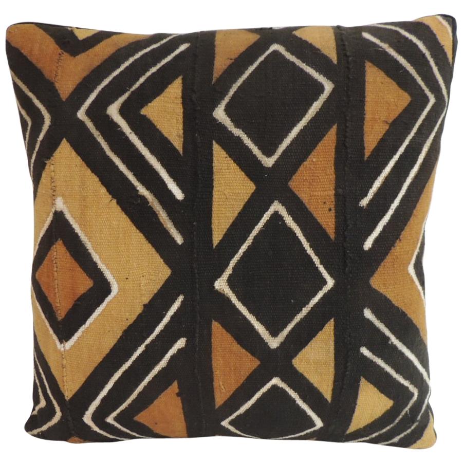 Vintage Yellow Graphic African Artisanal Textile Mudcloth Decorative Pillow