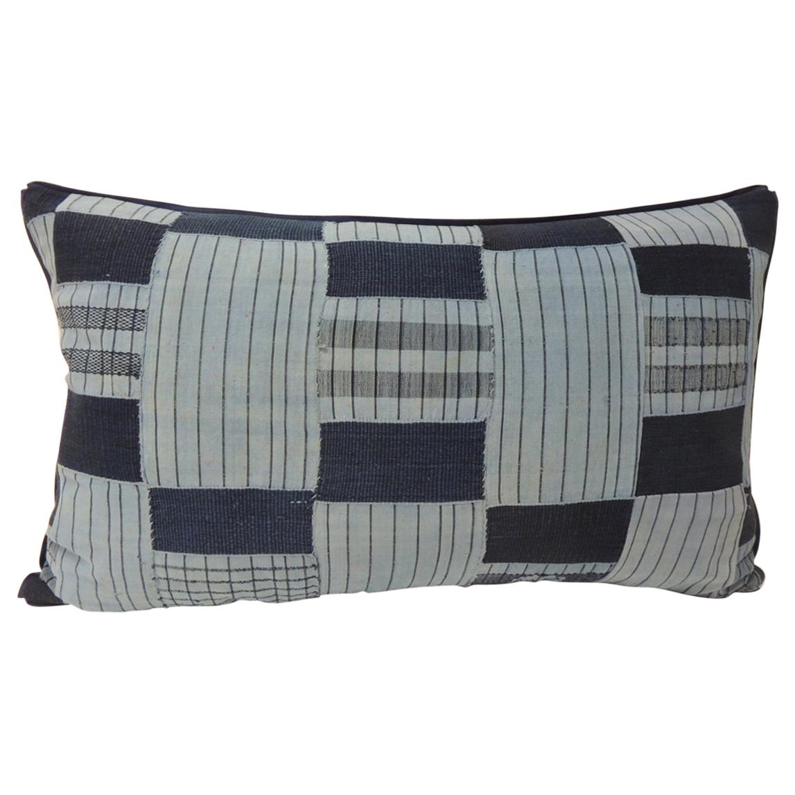 Vintage Indigo and Blue African Woven Pattern Decorative Lumbar Pillow