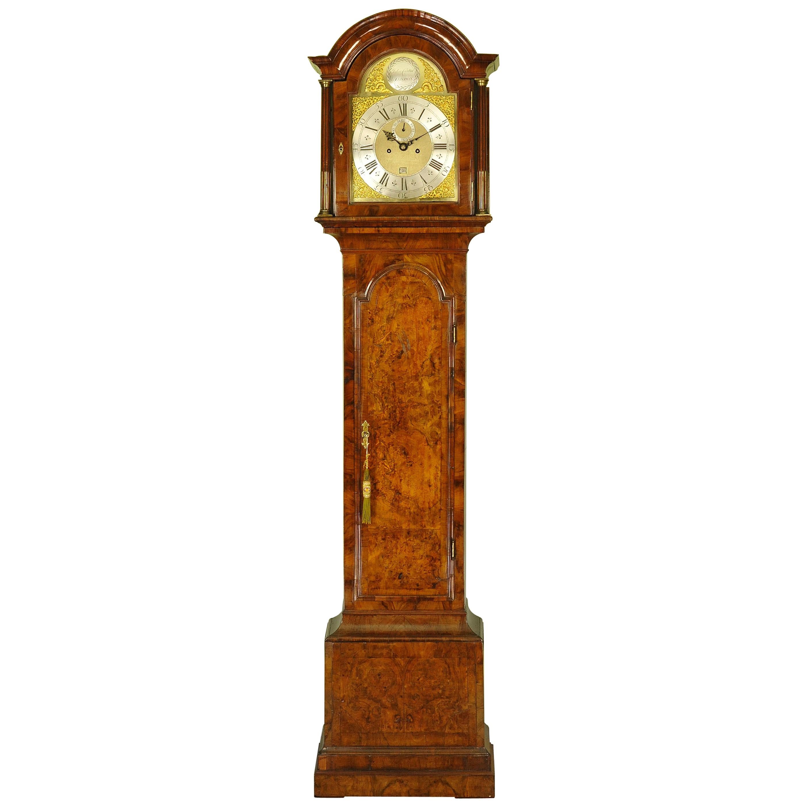 Burl Walnut Longcase Tall Case Clock, John Coates, London For Sale