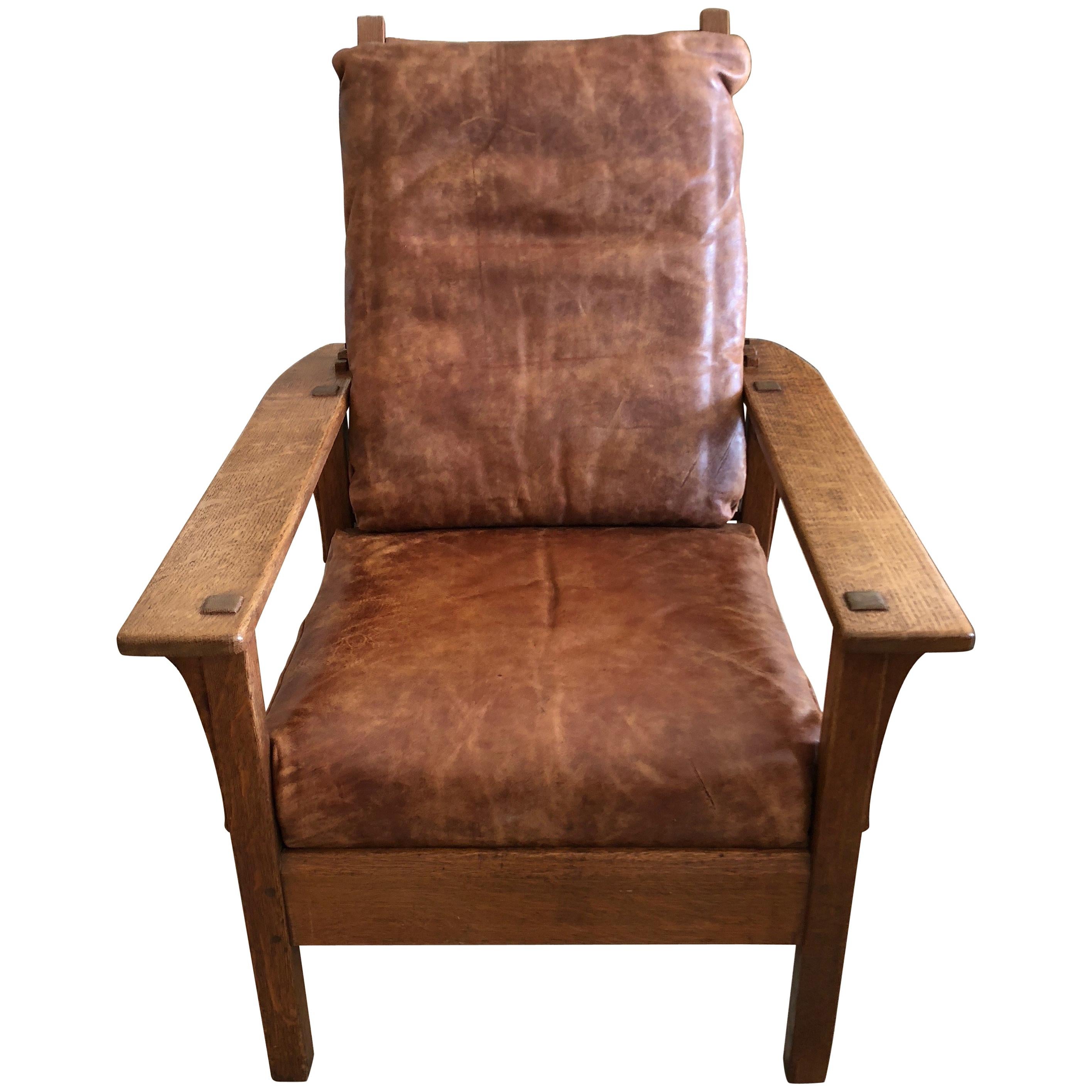 Classic Arts & Crafts Oak and Leather Club Chair