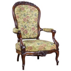 Antique 19th-Century Baroque Revival Armchair With Floral Upholstered Seat