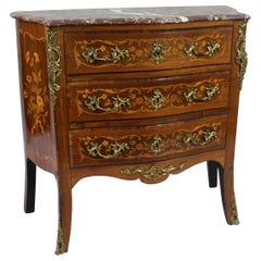 Small French Marble Topped Inlaid Chest of Drawers, circa 1880