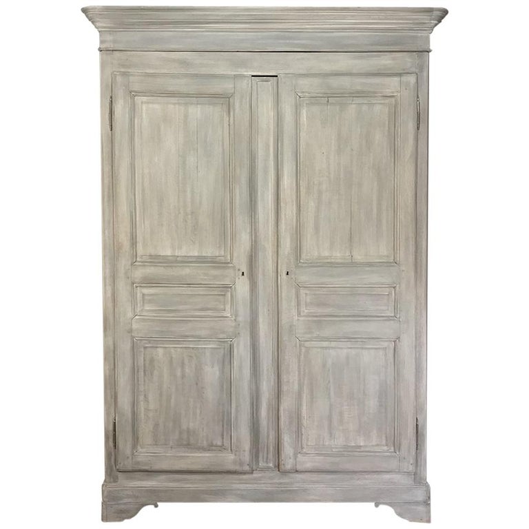 19th Century French Louis Philippe Painted Cherrywood Armoire For Sale