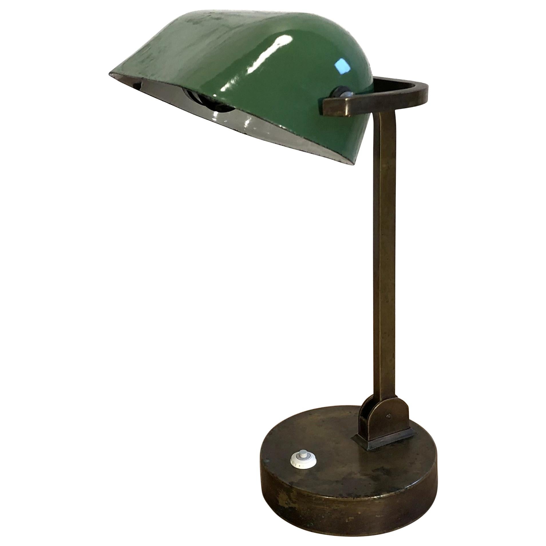 Green Enamel Bank Lamp, 1930s