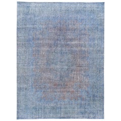 Vintage Distressed Overdyed Blue Wool Rug