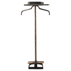 Used French Midcentury Valet, Jacques Adnet, Steel, Black Leather, Brass 