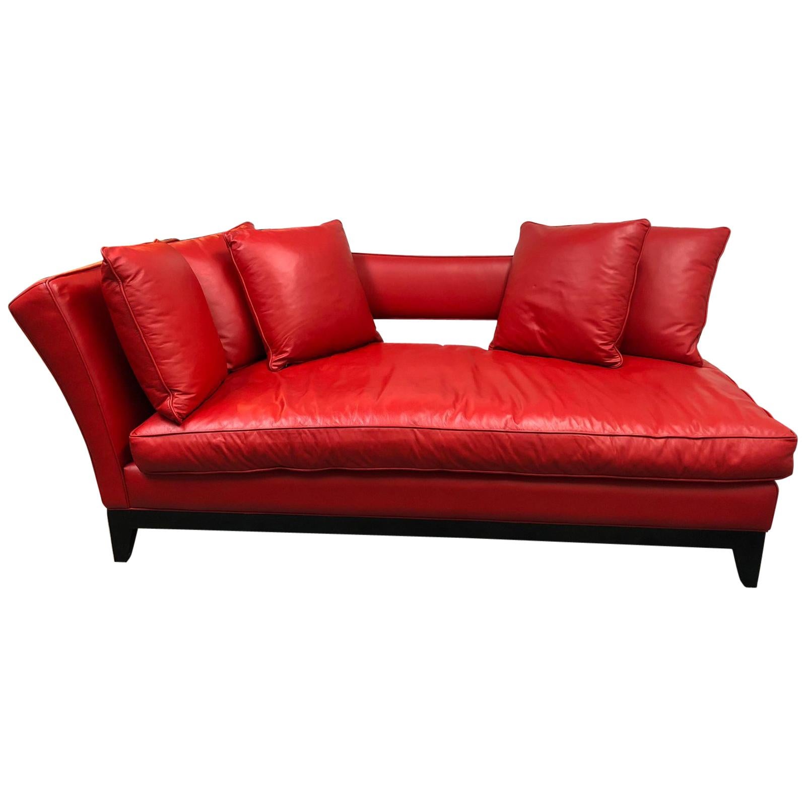 Custom Red Leather Chaise Sofa Lounge For Sale