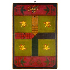 Antique Double Sided Gameboard, Parcheesi and Checkers