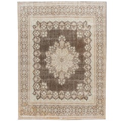 Tapis vintage en laine marron et bleu vieilli