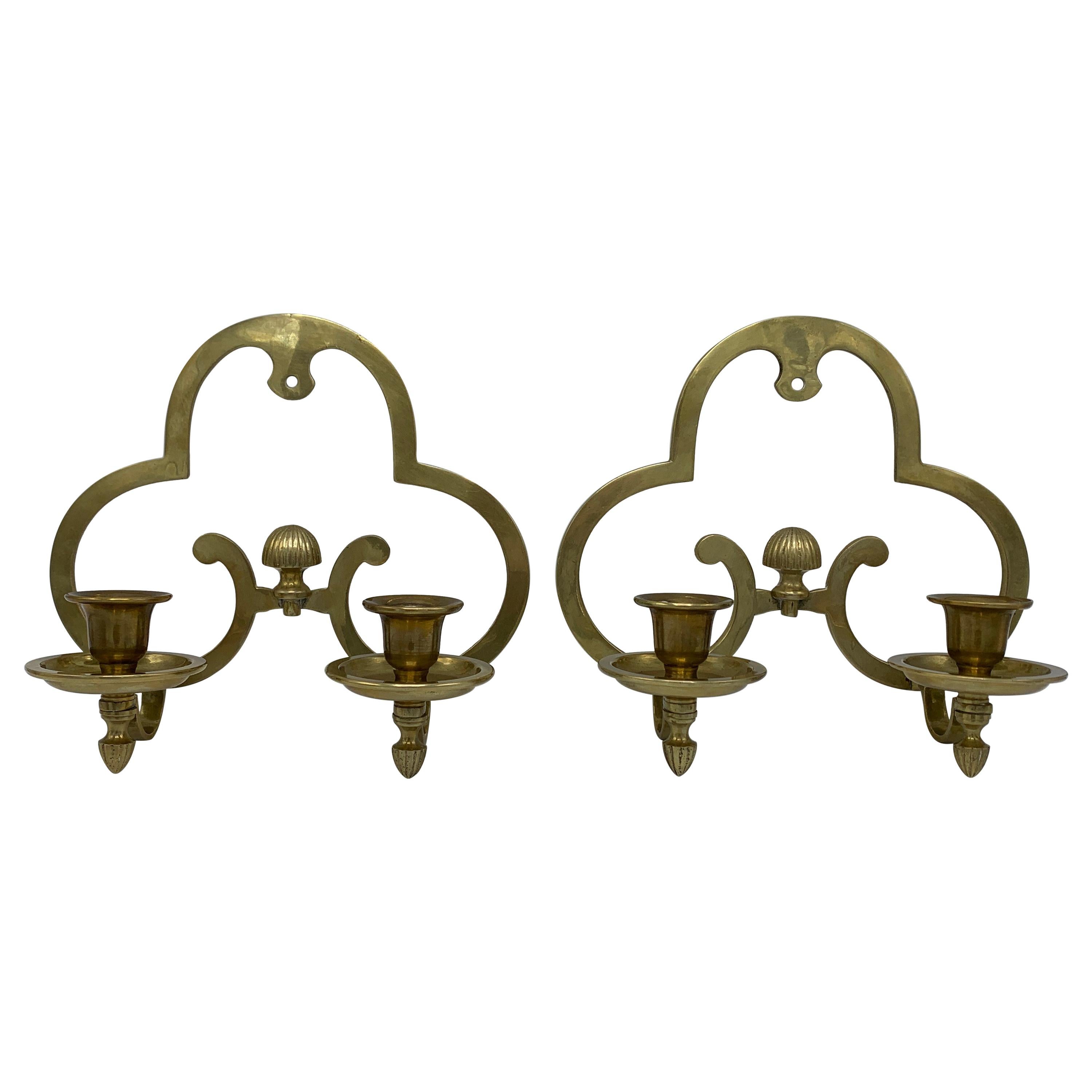 1970s Brass Candlestick Wall Sconces, Pair