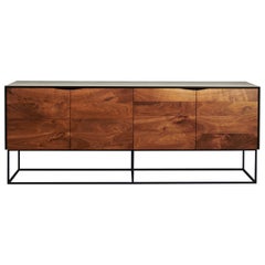 Handcrafted Classic Modern Credenza of Select Ash and Walnut with Steel Base